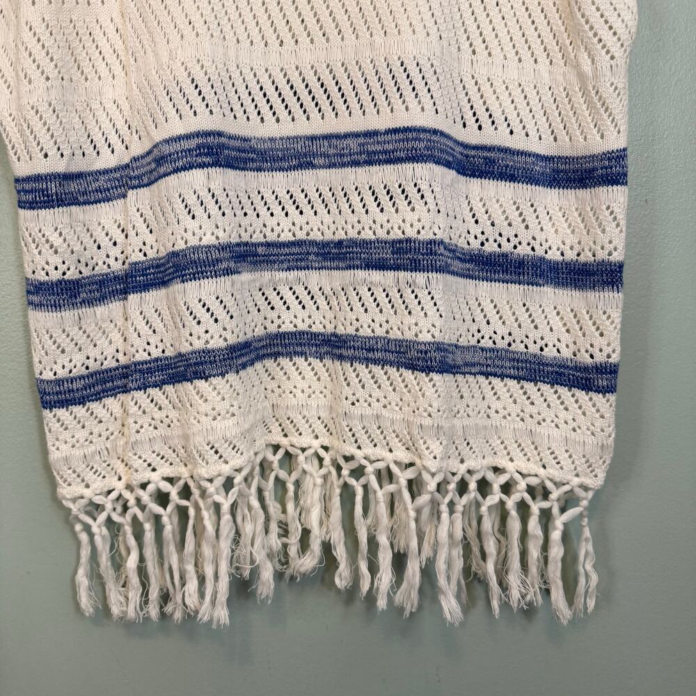 Cupcakes & Cashmere Pura Vida Top Womens S White Striped Open Knit Fringe Boho - Picture 6 of 9